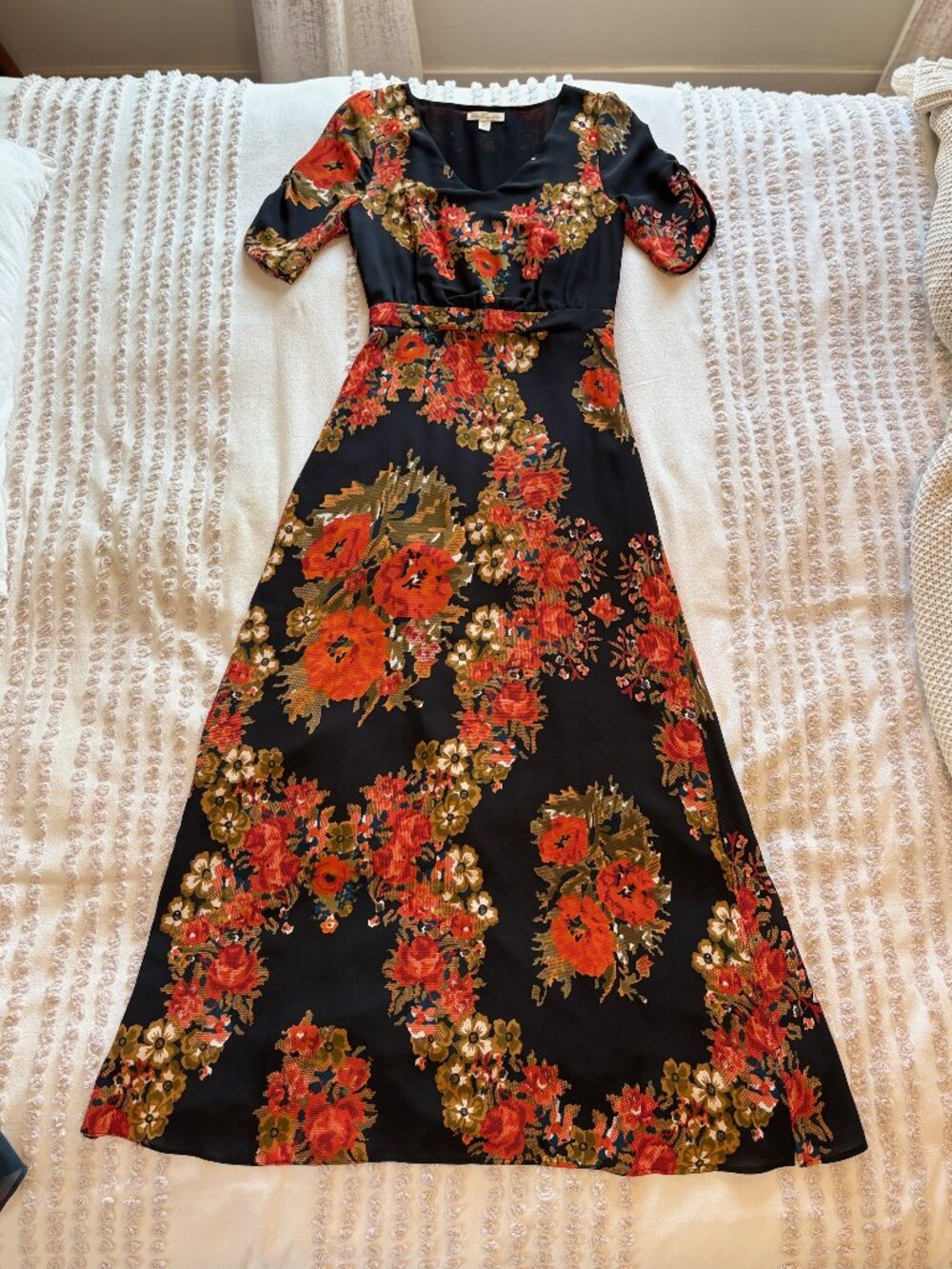 Anthropologie Black Maxi Dress with Orange & Gold Floral Print - Picture 7 of 7